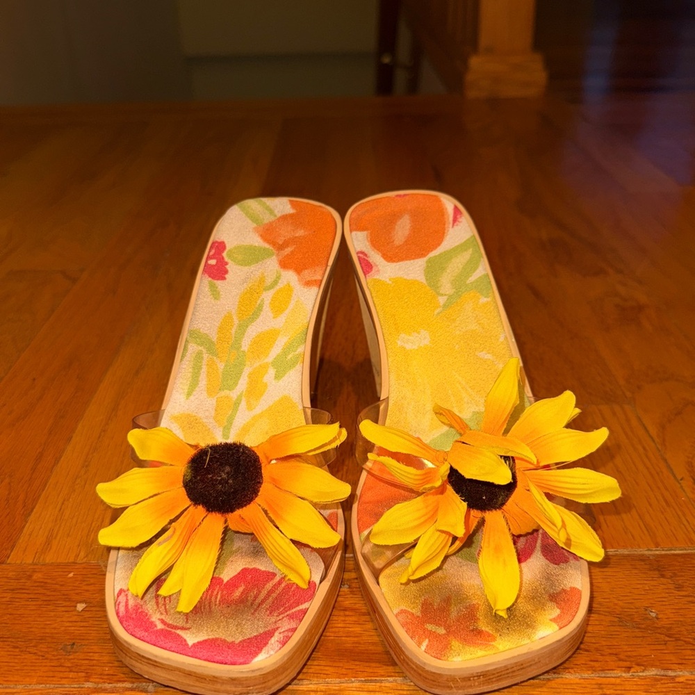 PAZZO Yellow and Orange Sandals with Sunflower Embellishments